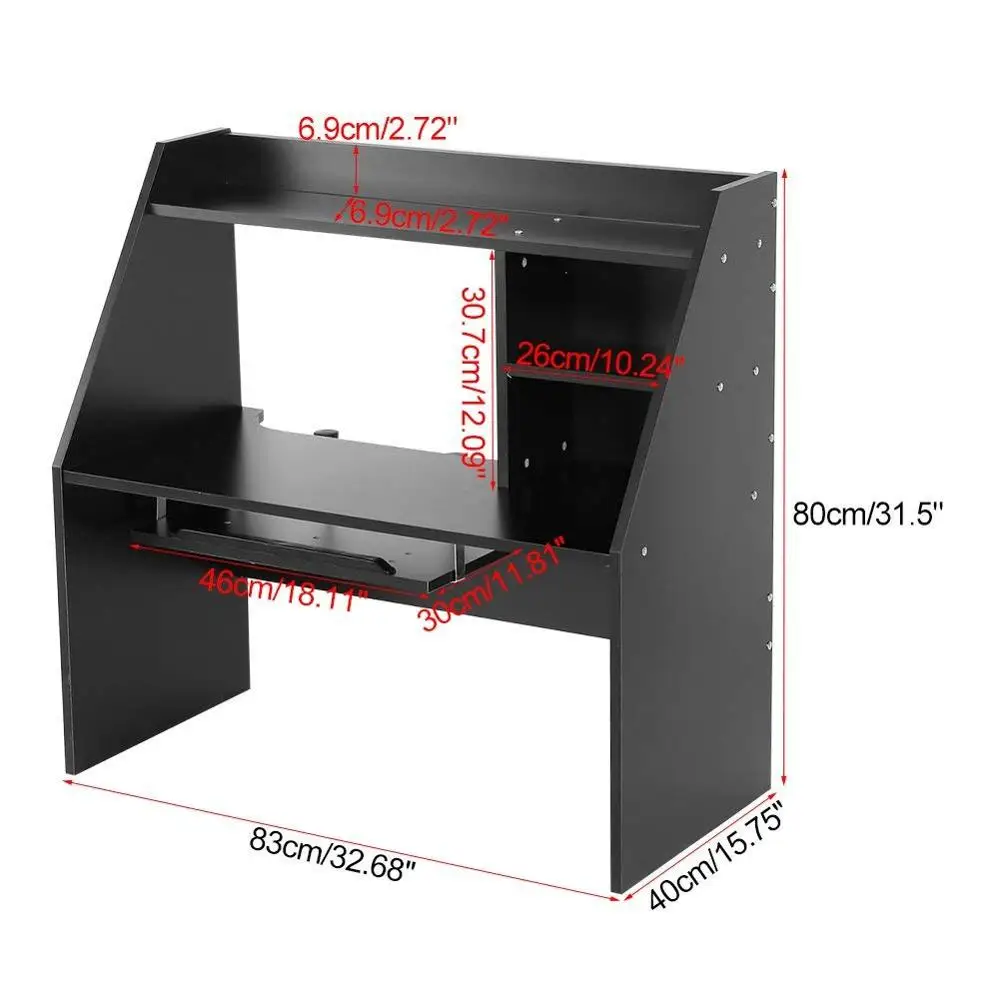Gaming Laptop Desk Wooden Table PC Computer Table With Keyboard Tray And Storage Shelves For Bed
