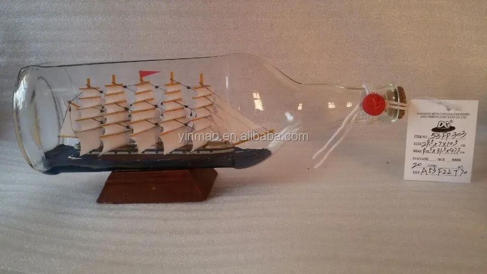 Glass Drift bottles, Bottle ships, 29.5x10x10.5cm, Boat in bottle, Glass floats, big tall ship in bottle, marine souvenir gift