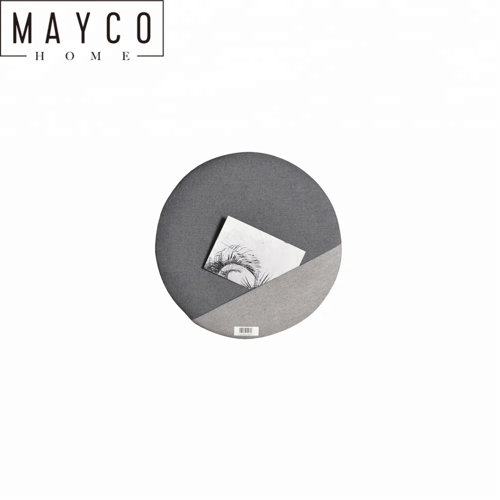 
Mayco Decorative Small Pin Cork Round Gray and Black Frameless Linen Bulletin Board with 1 Pocket 