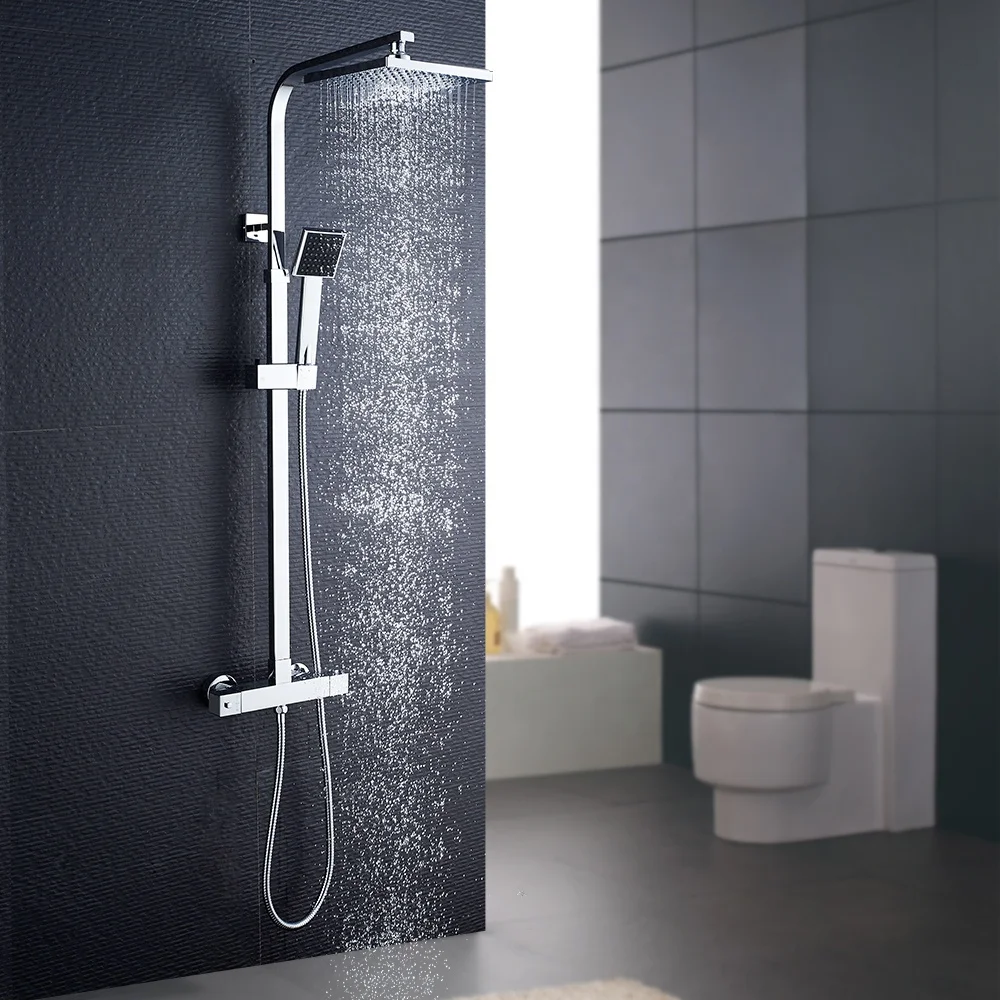 Набор для душа ROVATE, квадратная Душевая система с термостатом для ванной комнаты, многофункциональный настенный кран из латуни