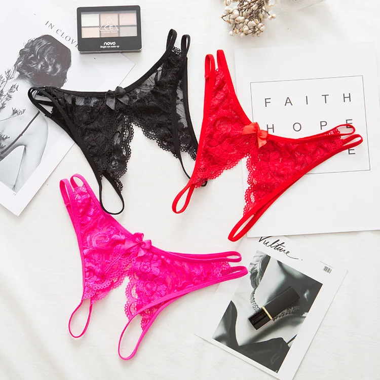 Good Quality Hot Transparent Panties Sexy G-string Open Crotch Lace Thong for Women sexy underwear