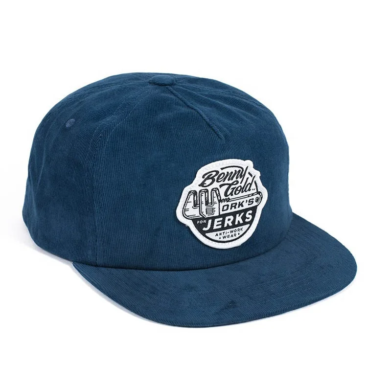 5 Panels Khaki Woven Label Snapback Cap Hat With Rope