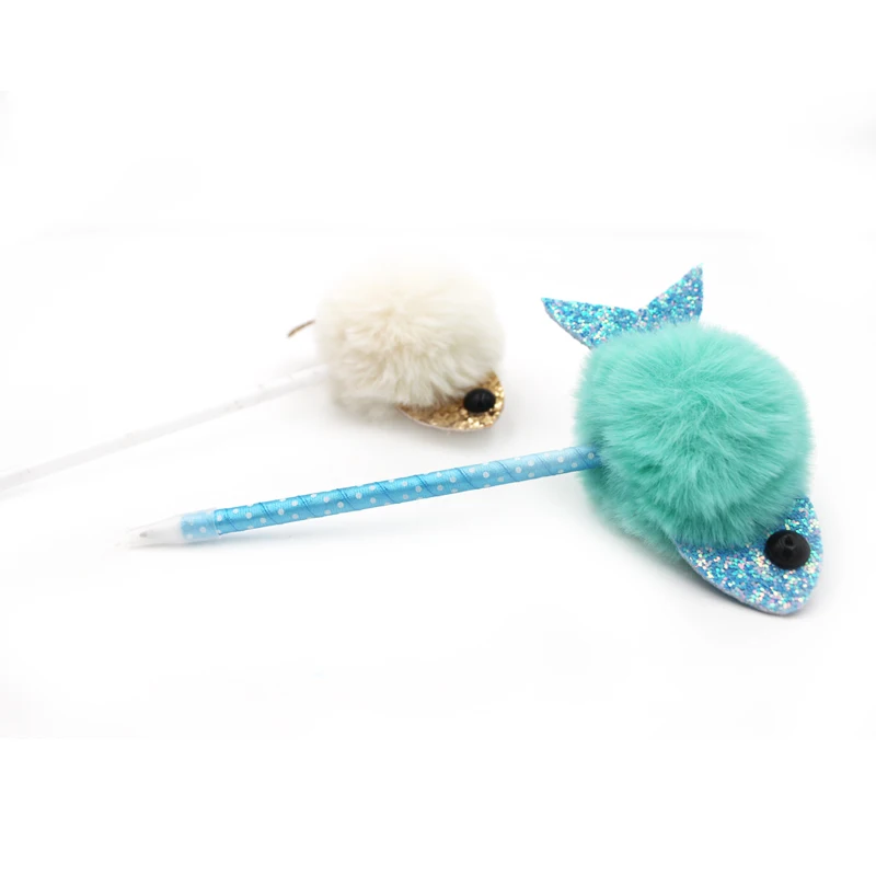 
2018 high quality lovely animal fish shape fuzzy pom pom pen kids ball pens 