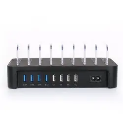 Multi Charging Station 8-Port USB Charger for Multiple Device with SmartIC Tech and Adjustable Dividers, Organizer Stand