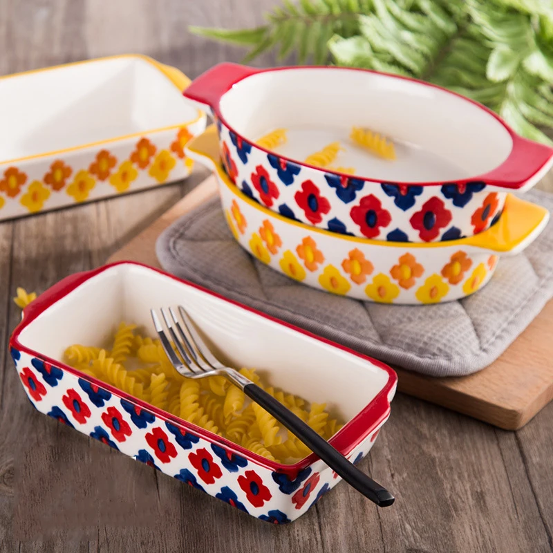 Wholesale Reusable Ovenware Stoneware Cheese Baking Dish with Double Handle