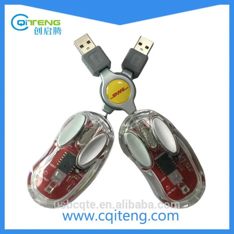 Горячая распродажа UniqueTransparent проводная мышь, выдвижной кабель мини мышь