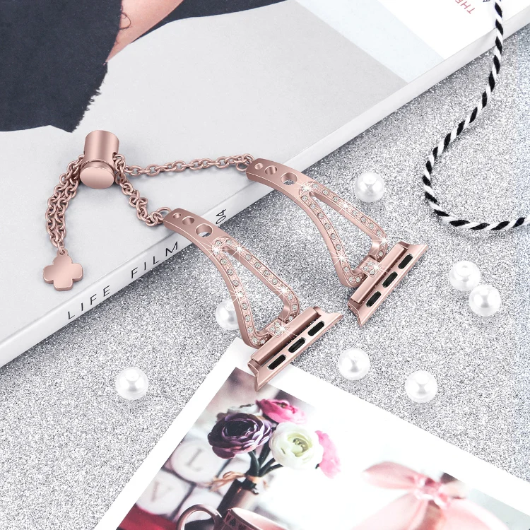 
2019 New Fashion Design Luxury Diamond Metal Stainless Steel for iWatch Band Apple 