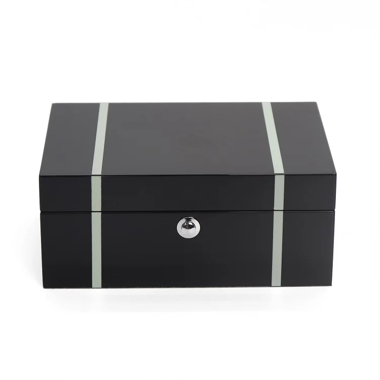 Luxury Custom High Gloss Black Lacquer MDF Wooden Watch Box for Men