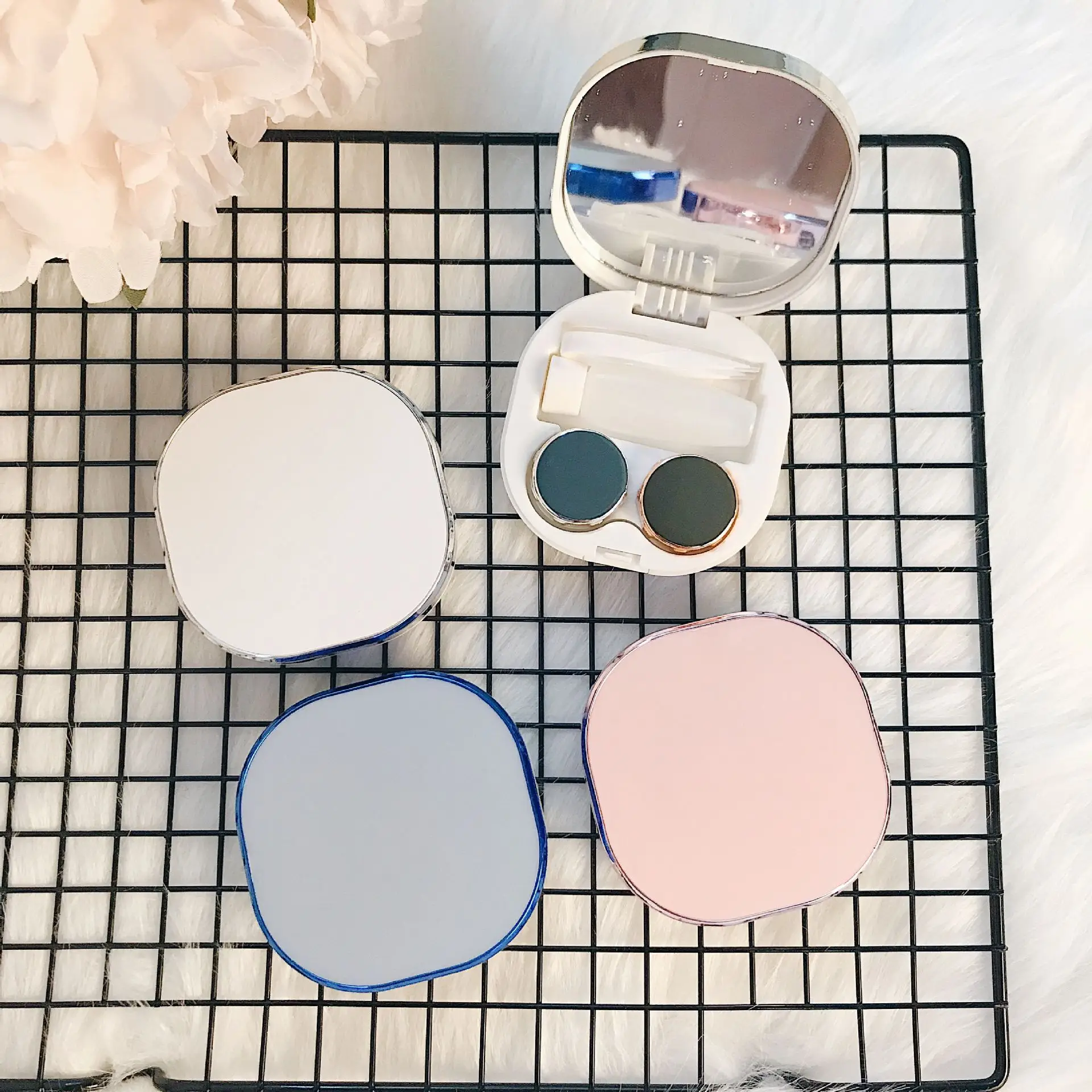 Eyecan new top grade contact lens case box glazed electroplating custom contact lens box packaging wholesale