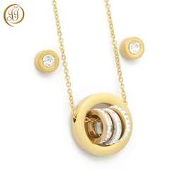 Hot Tri Color Pendant Crystal Stud Earrings Jewellery 14k Gold Cubic Zirconia Bridal Sets