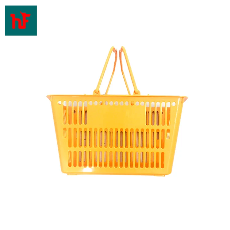 MOQ 100 PCS hand plastic basket 12.5L two handles carry plastic supermarket shopping basket for sale