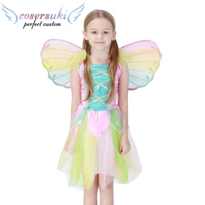 Cute Rainbow Angel Skirt Halloween Children Princess Dress Stage Performance Cosplay Angel Costume