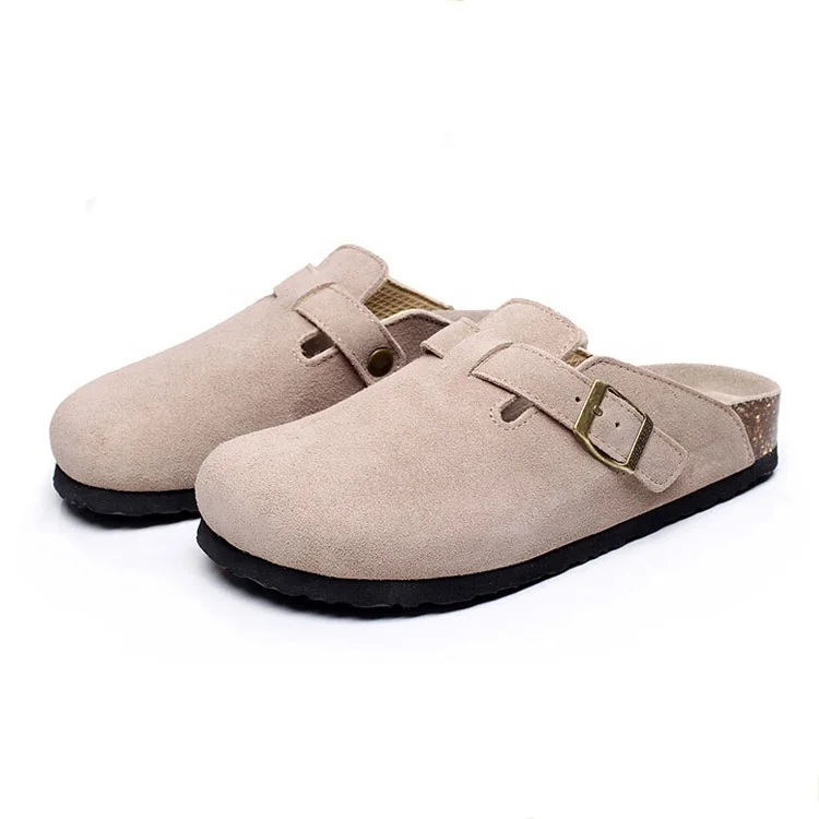 Женские Замшевые сабо, домашние и уличные сандалии с пробковой подошвой, стелька из натуральной кожи, клоги