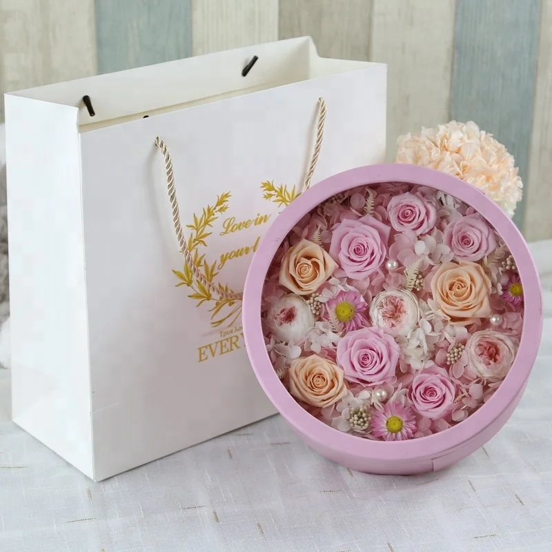 Gift Set Womens Round Preserved Flower Box Gift Item Catalog Preserved Flower Box Gift Item For Engagement Party