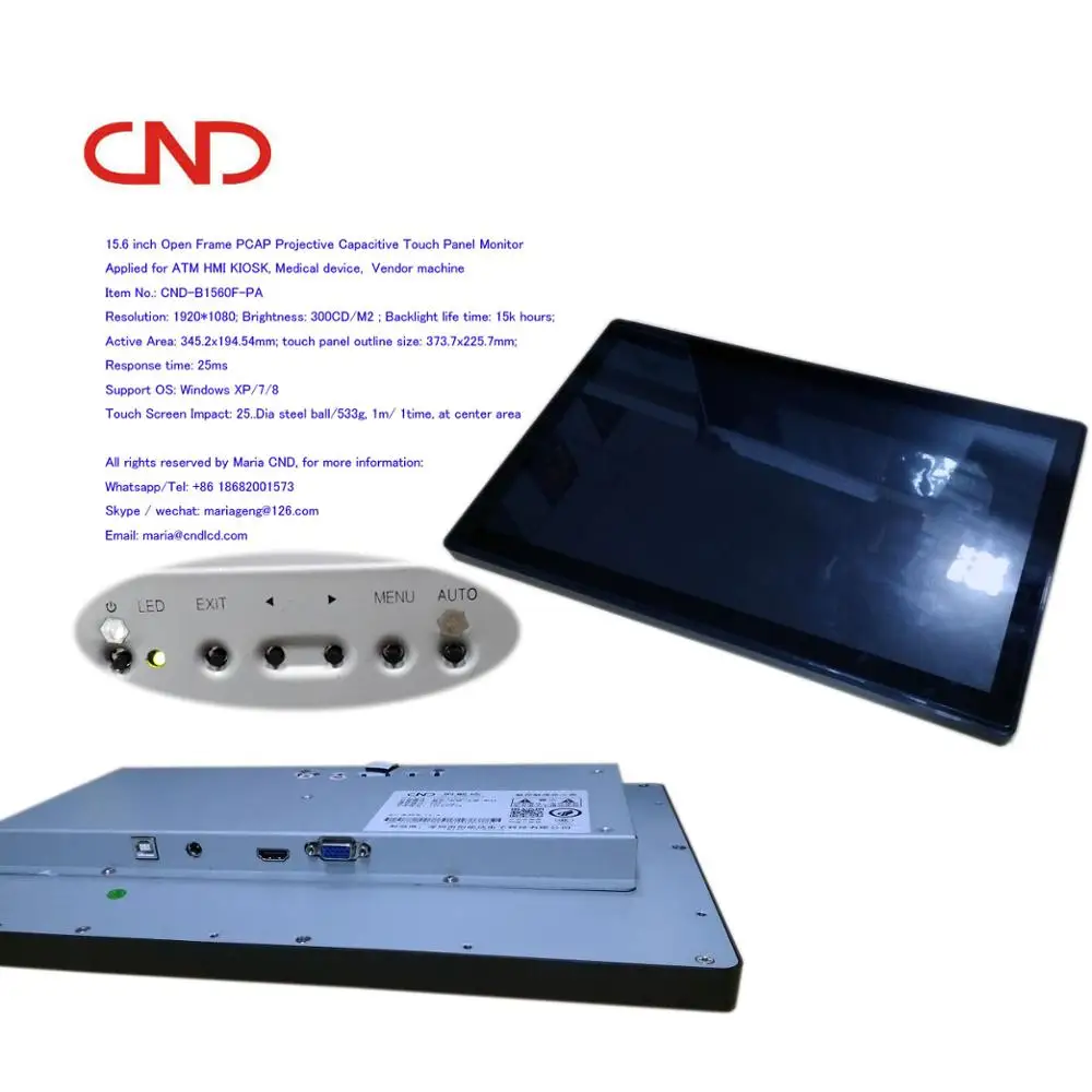 15.6 inch HMI KIOSK ATM VTM industrial financial Open frame PCAP capacitive USB touch screen Panel display monitor