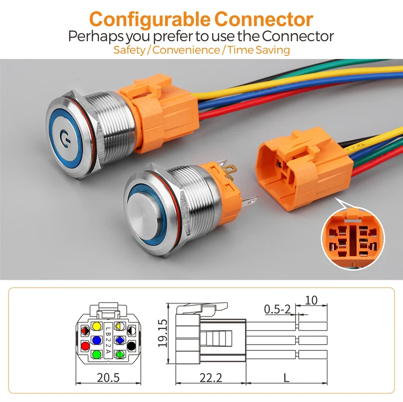 LANBOO 22mm 1NO1NC/2NO2NC Plat Head Push Button Switch With Without LED