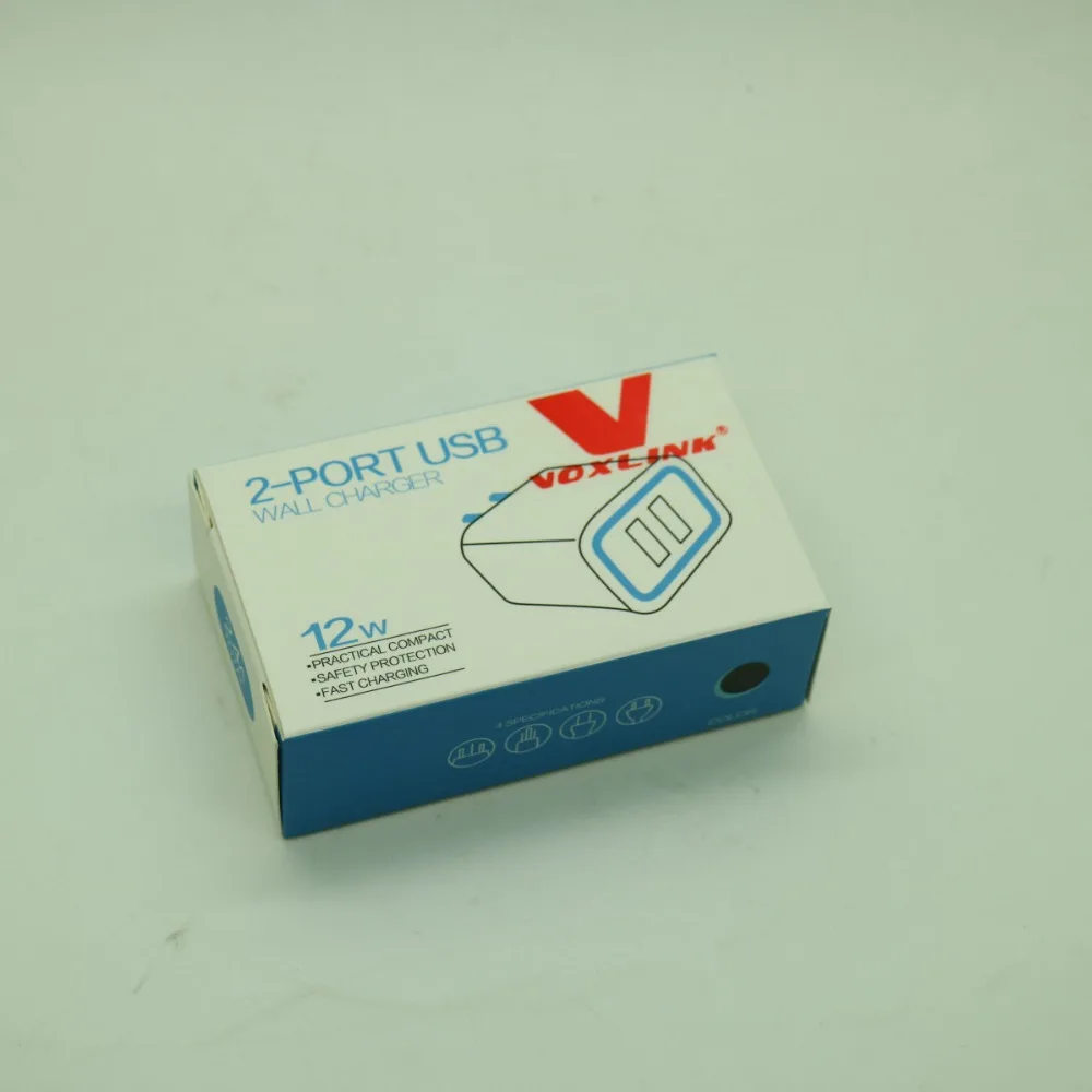 VOXLINK 2-портовое портативное зарядное USB устройство 5В/2.4А 12Вт интеллектуальное обнаружение и зарядка черное (вилка EU)