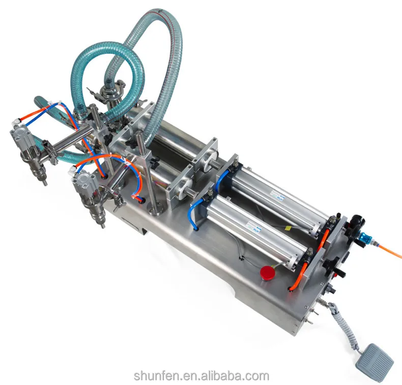 Small Semi-auto Piston Double-head Honey Filling Machine (pneumatic liquid filling machine, soap filler, oil filling machine)