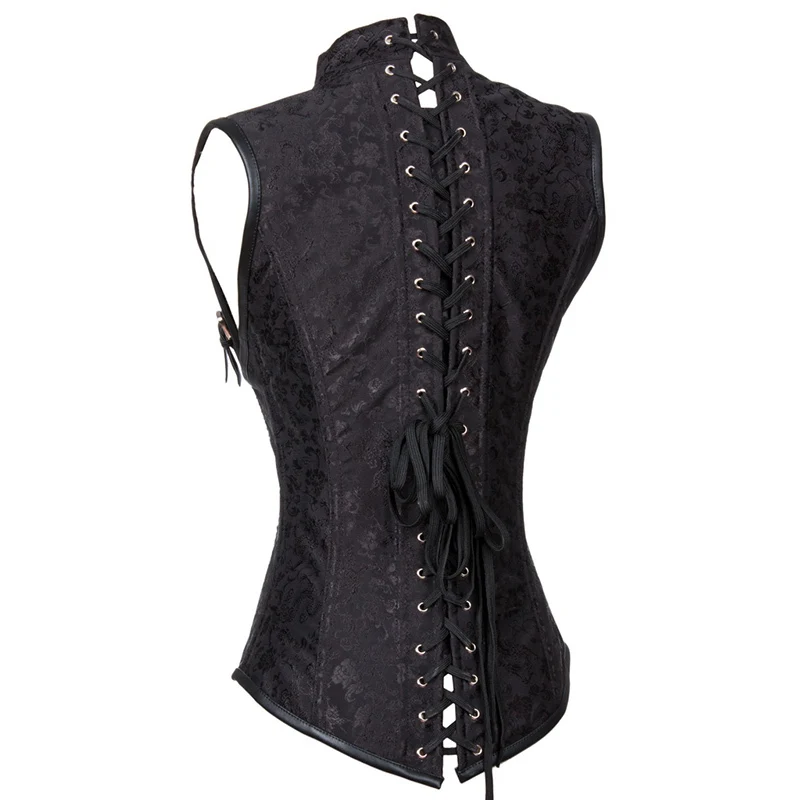Black Collared Cupless Steel Boned Steampunk Corsets Waist Training Underbust Corset Vest Top