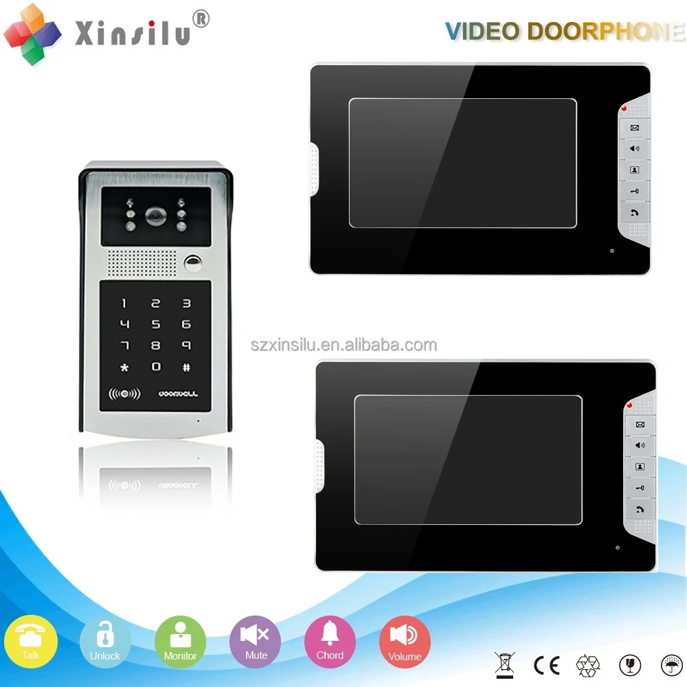 
XSL-V70E-IDS-1V2 fashion type 7' unlock by password and swipe ID card intercom system for 2 apartments video door phone 