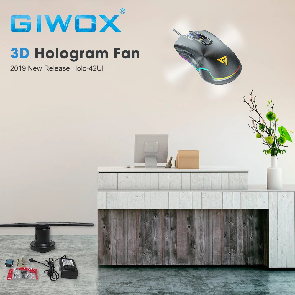 Горячая Распродажа Holo-42UH 2 лезвия 3D голографический дисплей вентилятор голограмма светодиодный для ресторана бара