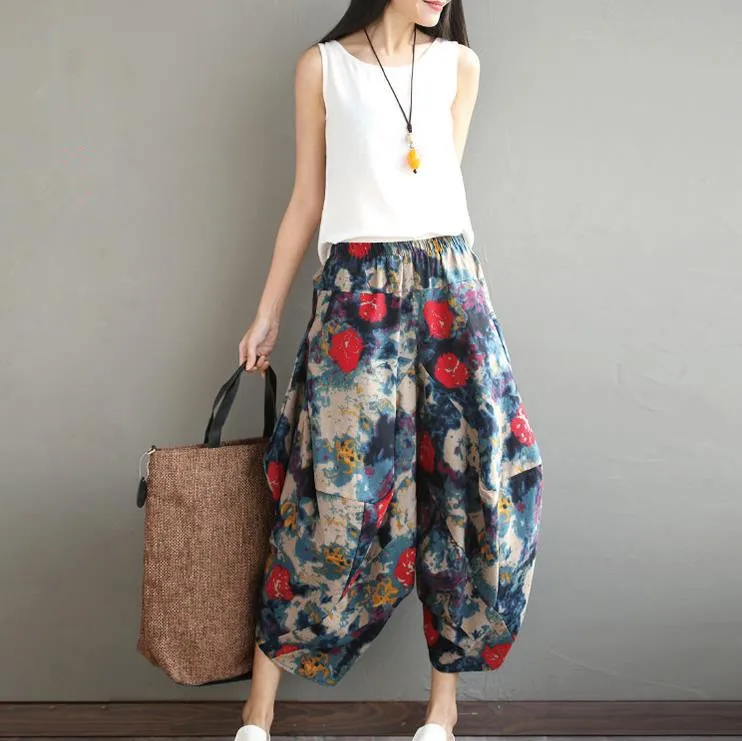 OEM ethnic Korean style loose printed pants, traditional vintage women trousers of Guangzhou factory