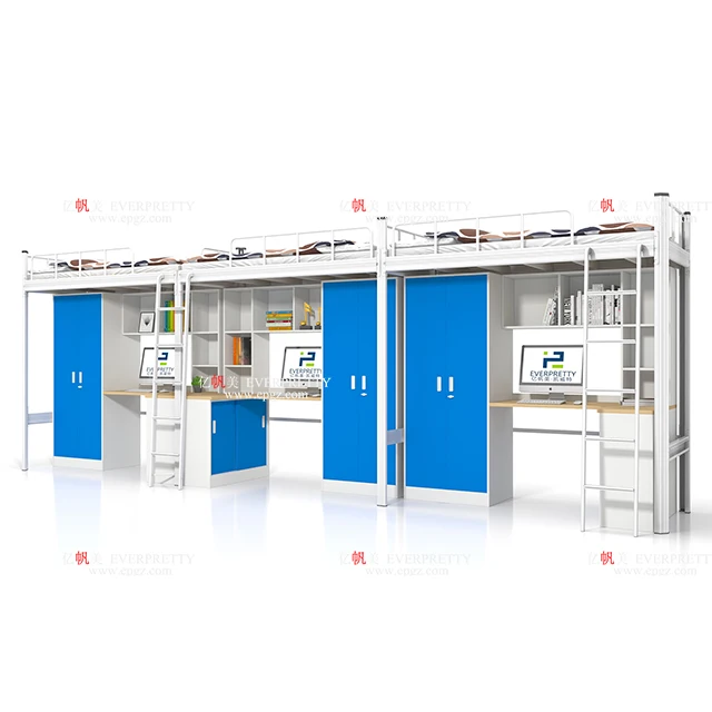 Fashionable School Furniture Cheap Metal Bunk Bed with Desk & Drawers