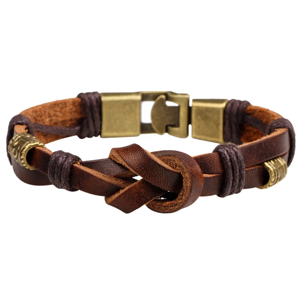Jewelry Fashion Women Bracelet Mens Woven Braid Wrap Bracelet with Metal Clasp Genuine Leather Bracelet