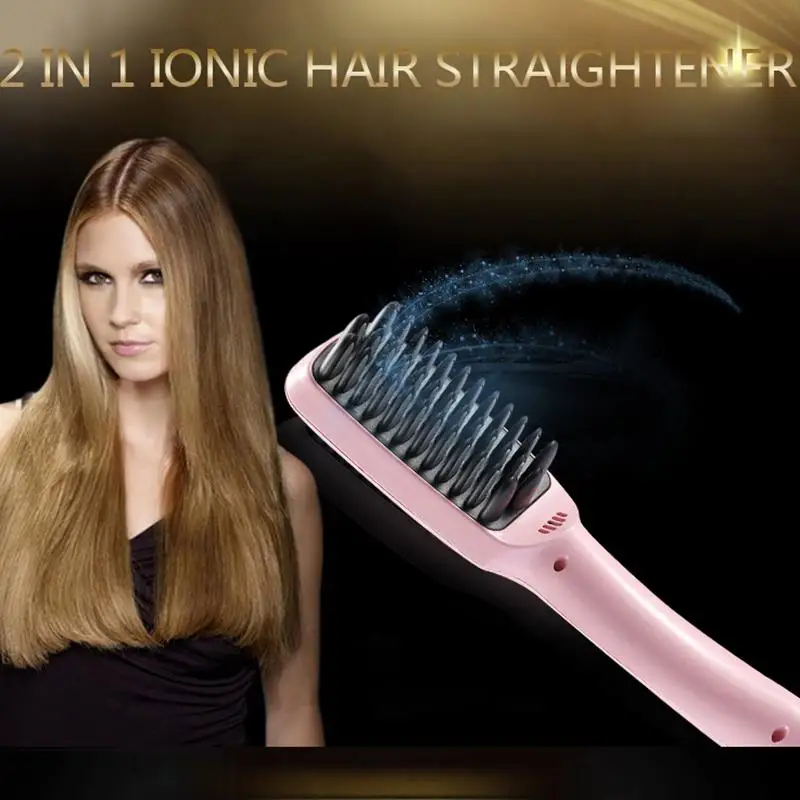 Fast Electric Smooth Brush Ceramic Hair Straightener Comb Flat Iron With Led Straight Brush