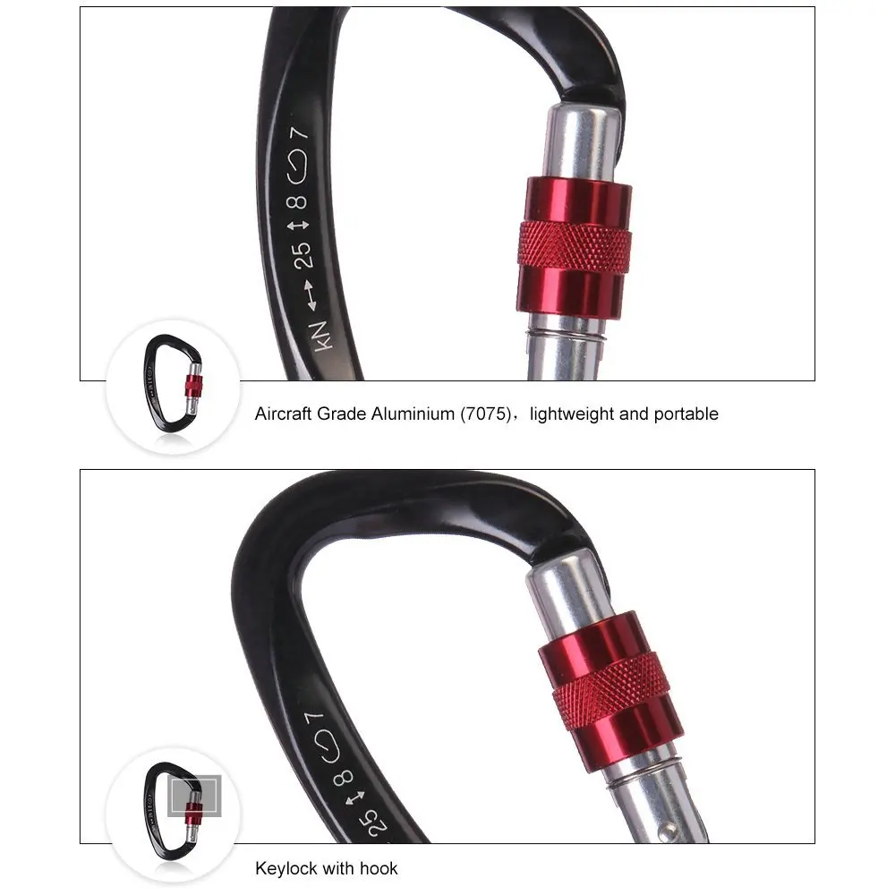 Camping equipment Rock Climbing Carabiner D-shaped Hot-forged Magnalium Locking Climbing Hook Outdoor Sport Tools CE Certified