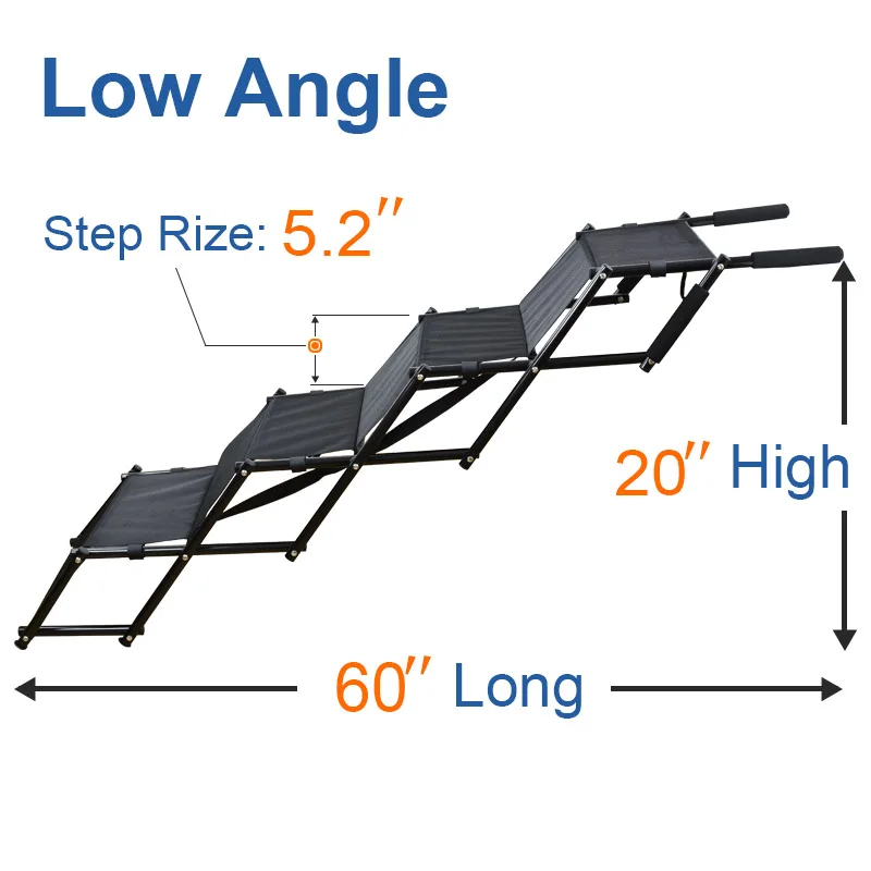 Dog Car Folding Stairs Metal Frame Collapsible Pet Ramp with Four Dog Steps Portable Adjustable Folding Dog Ramp