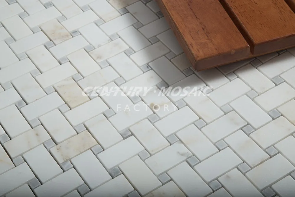 
China calacatta gold marble basketweave gray dot mosaic tile for wholesale 