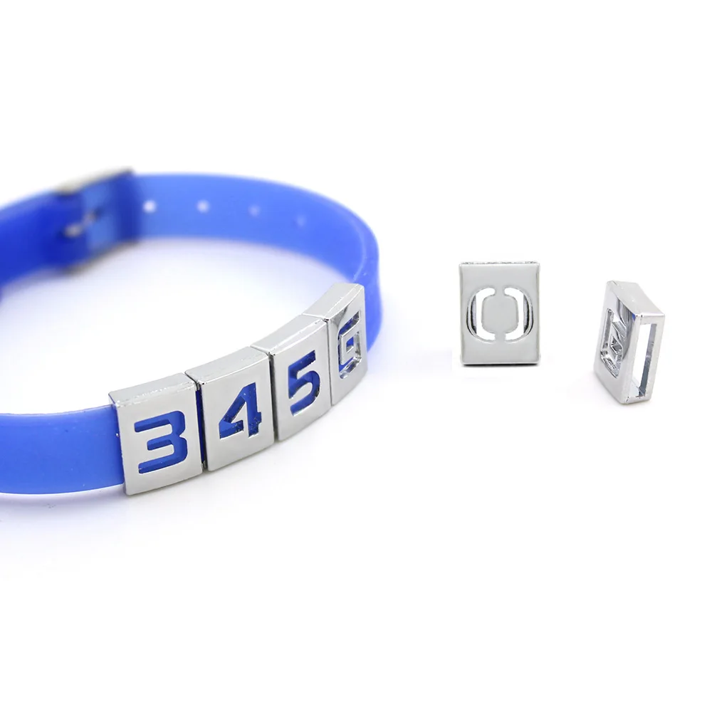 
Wholesale Alloy Silver Hollow Number Slide Charms Fits For Diy 8mm Bracelets And Belts, Customized Personalized Slide Charms 