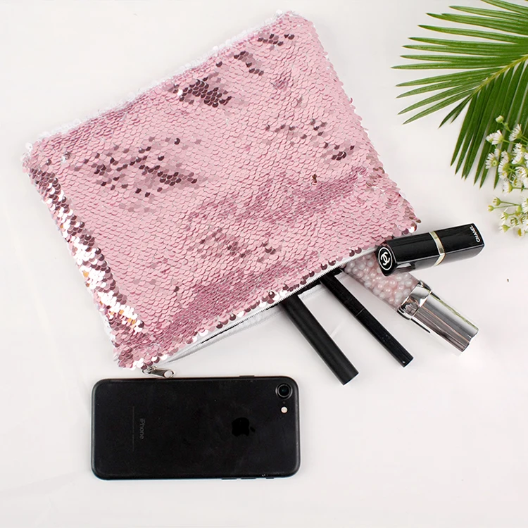 Factory customized hot style reversible bling sequin glitter makeup cosmetic bag