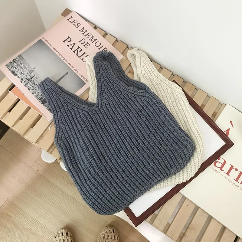 Новинка 2021, вязаная сумка на плечо, женская сумка-жилет для покупок, плюшевая сумка, Корейская версия женских повседневных однотонных шерстяных тоутов CN;GUA