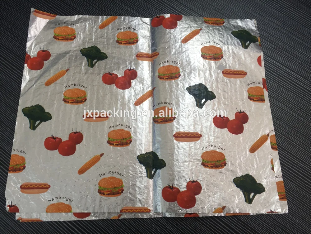 
backed aluminium foil burger wrapping paper with honey comb printing 