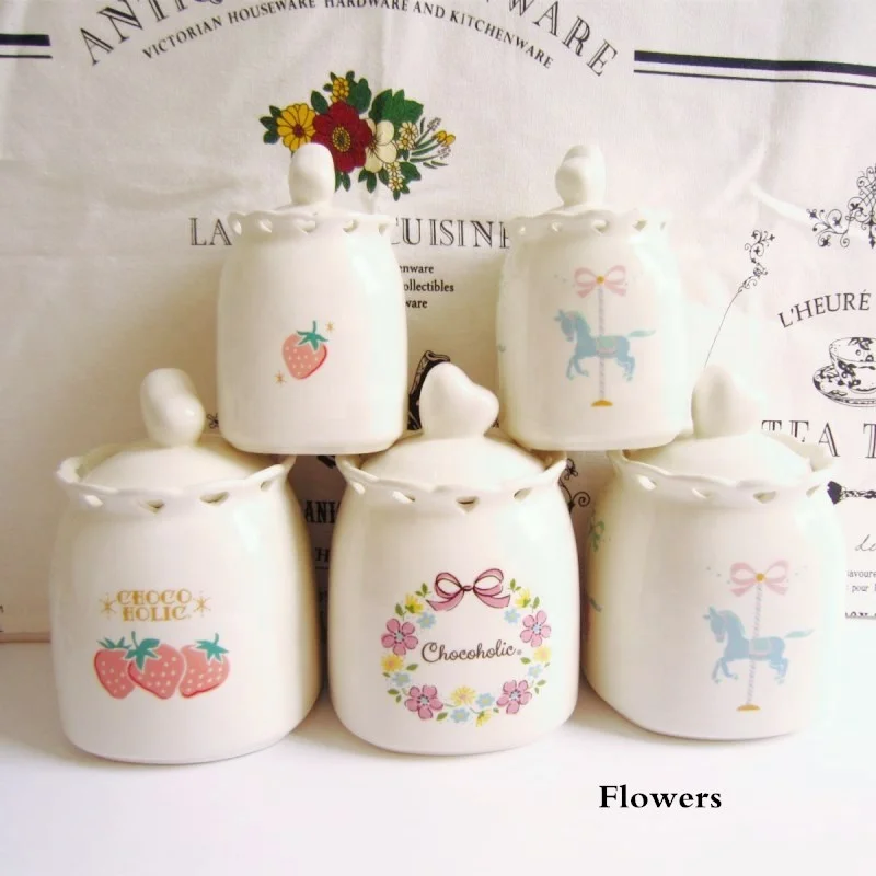 Heart hollow cutting ceramic honey sugar pot