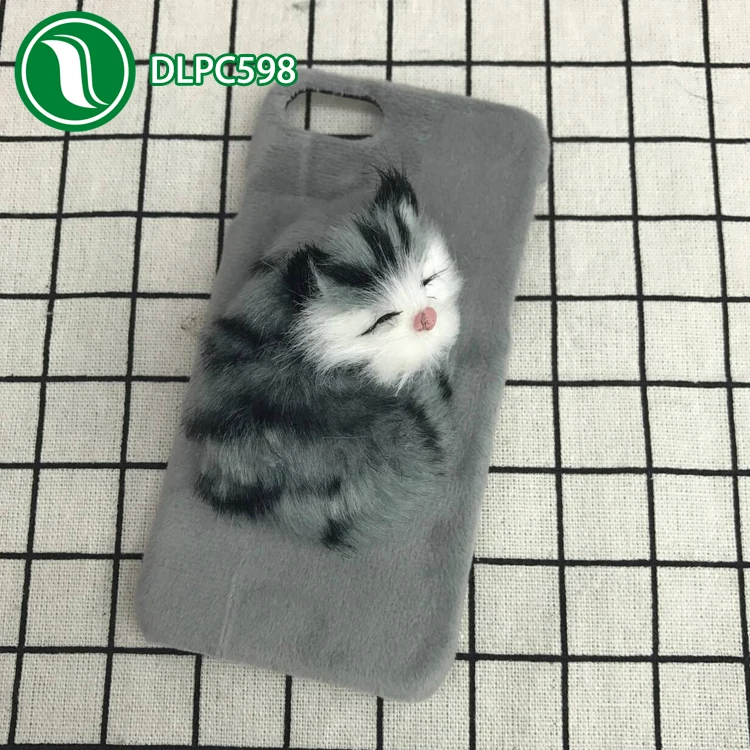 for iphone case cat 3D fur sleeping cat case 3d plush toy cat case for iPhone 8
