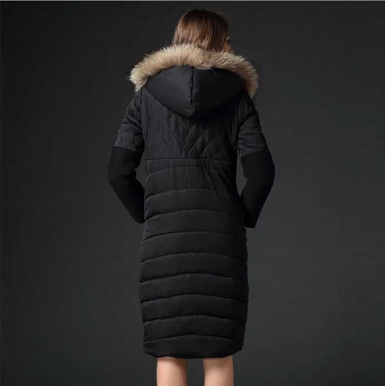 fashion warm fur hood ladies winter padded long jacket quilted women coat