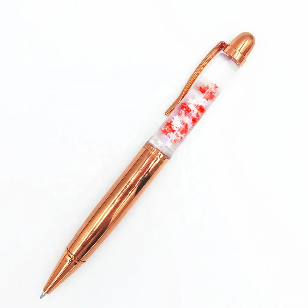 Luxury Rose Gold Metal Gift Ballpoint pen Liquid Glitter Floating Pen Fashion oil pen