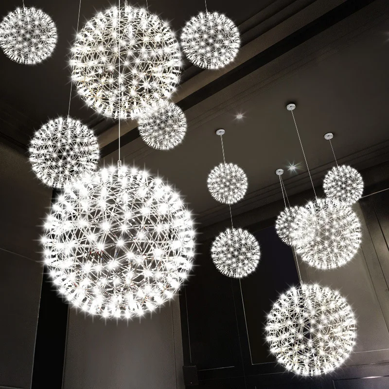 Modern brief Loft spark ball LED Pendant Light fixture Firework Ball stainless steel pendant Lamps