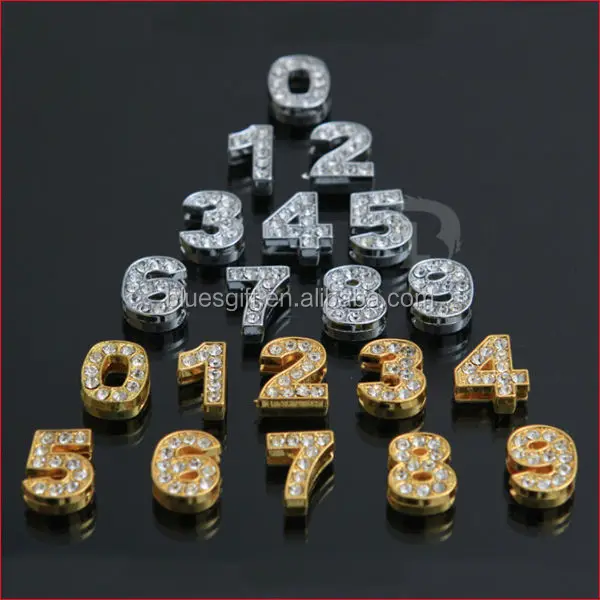 Blues fashion DIY jewelry wholesale zinc alloy custom DIY number slider charm for bracelet with crystal rhinestone
