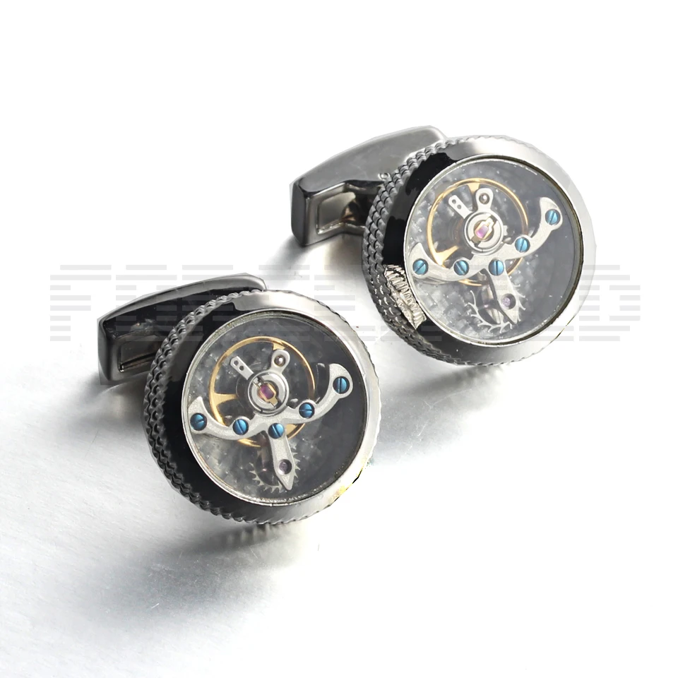 Round Silver Stainless Steel Watch Mechanical Movement Cufflink