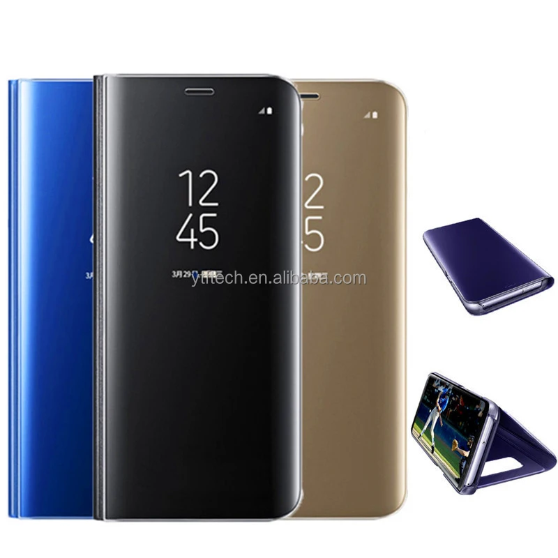 Wholesale Smart Clear view Stand Mirror flip wallet Mobile phone case for Samsung A8 A9 star plus 2018