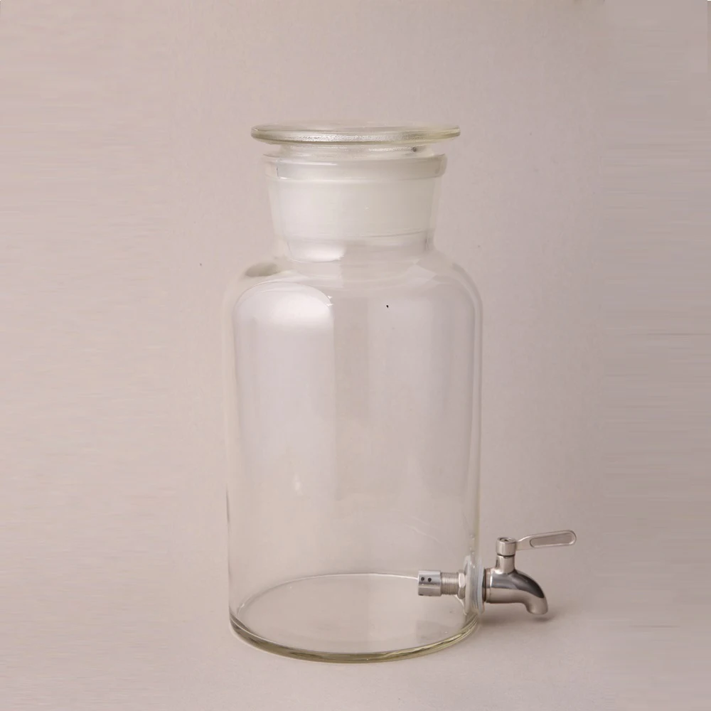 Huaou 30-2000ml clear glass aspirator bottle with metal stopcock.