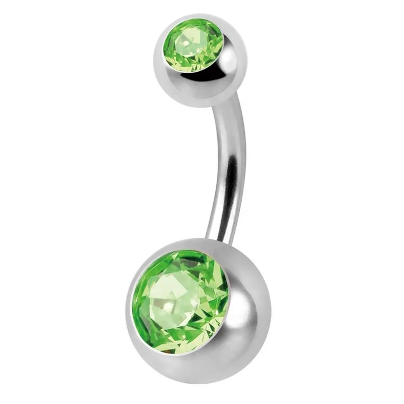 Beautiful navel piercing g23 titanium double bezel set crystal belly button ring wholesale