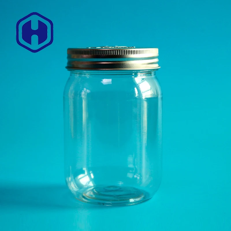 Round Chinese manufacturer food packing sealing empty PET cheap wholesale plastic bottle pickle jam jars with metal plastic lid