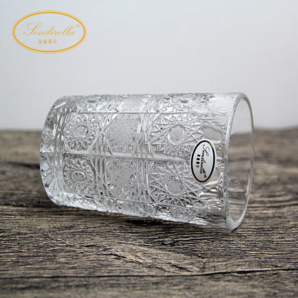 
2018 Bohemia Vintage style 8% Lead Crystal Hand-cut engraved sunflower whiskey tumbler glass cup factory price 