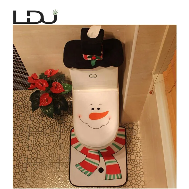 Hot Selling 3Pcs/Set Snowman Toilet Seat Cover Bathroom Christmas Decorations