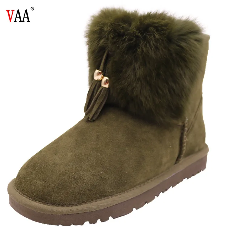 AN-CF-58 High Discount Genuine Leather Sheepskin Lined Rabbit Fur Outside Antiskid Rubber Sole Winter Snow Women Fashion Boots
